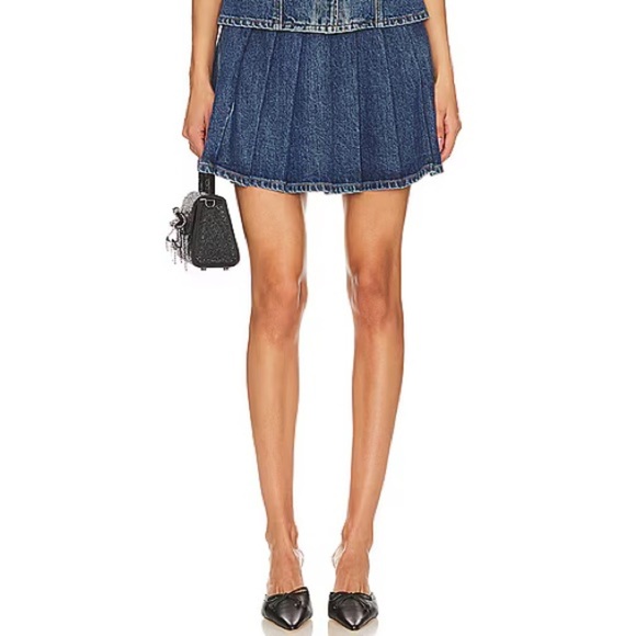 New! Self-Portrait Tailored Pleated Denim Miniskirt - Picture 1 of 10